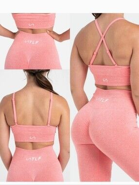 TLF Boost Seamless Coral Heather Scrunch Shorts and Sports Bra Set
